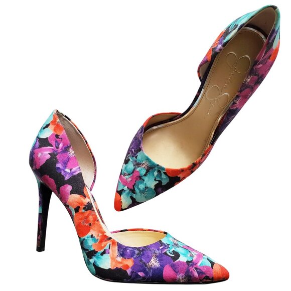 Jessica Simpson Multicolor Floral Heels Bright Pink, Purple, Turquoise 7.5M - Picture 4 of 12